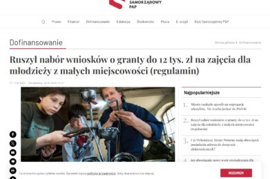 Ruszył nabór wniosków o granty do 12 tys. zł na zajęcia dla młodzieży z małych miejscowości