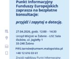 plakat Punkt Informacyjny Funduszy Europejskich zaprasza na bezpłatne konsultacje